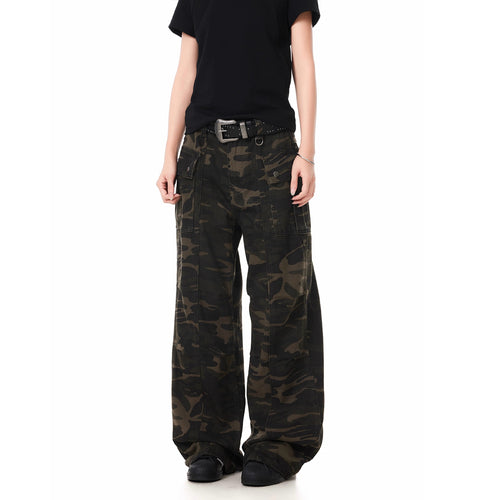 3D Pleated Camo Cargo Denim Pants | TrendVibe Streetwear